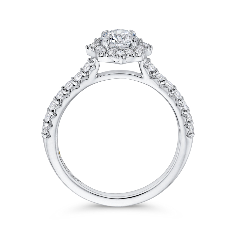 Round Diamond Floral Halo Engagement Ring in 14K White Gold