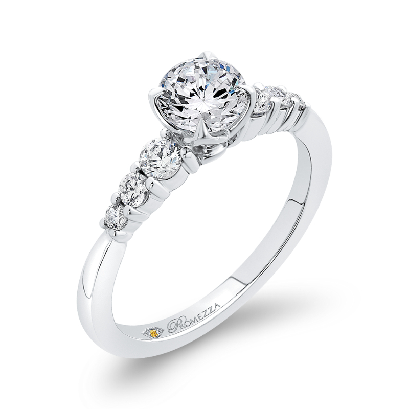 Diamond Floral Engagement Ring in 14K White Gold