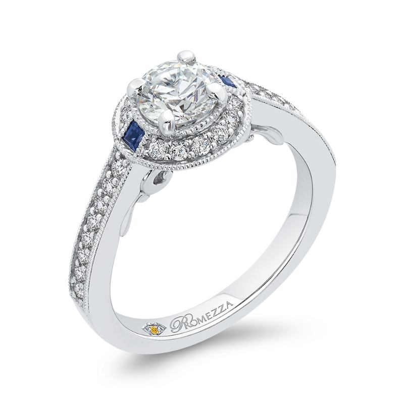Round Diamond Halo Engagement Ring in 14K White Gold