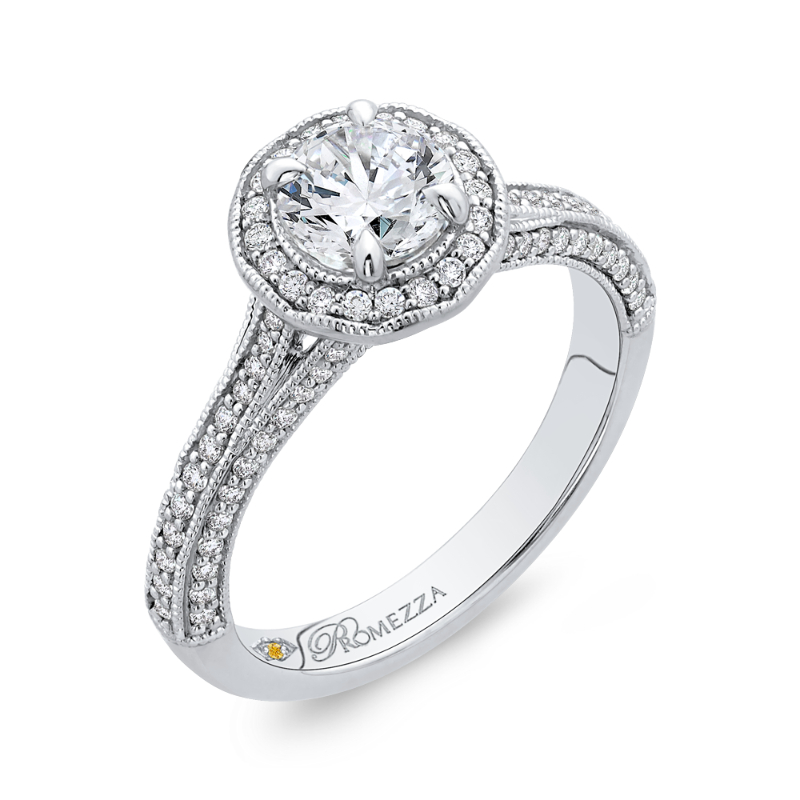 Split Shank Diamond Halo Engagement Ring in 14K White Gold