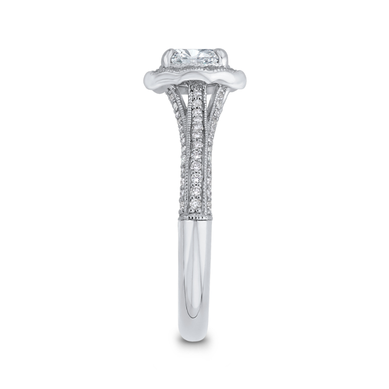 Split Shank Diamond Halo Engagement Ring in 14K White Gold