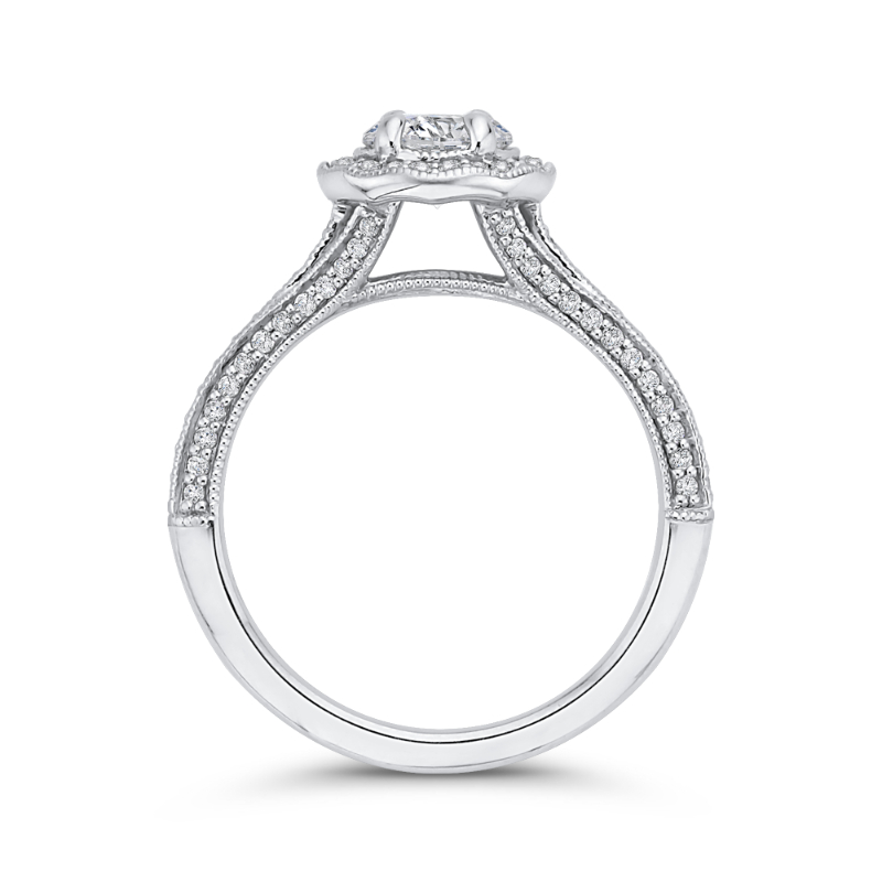 Split Shank Diamond Halo Engagement Ring in 14K White Gold