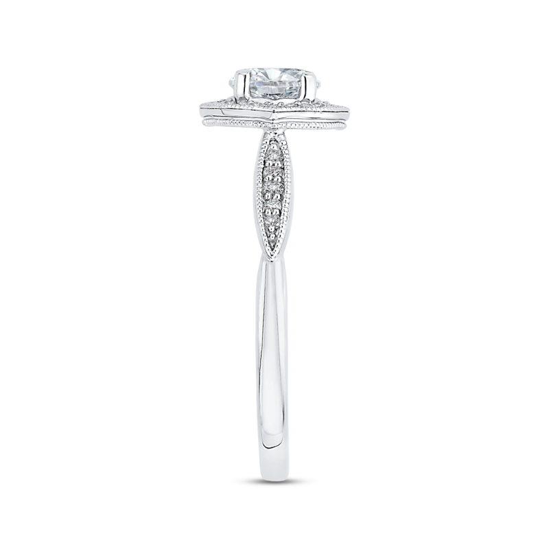 Round Diamond Halo Engagement Ring in 14K White Gold