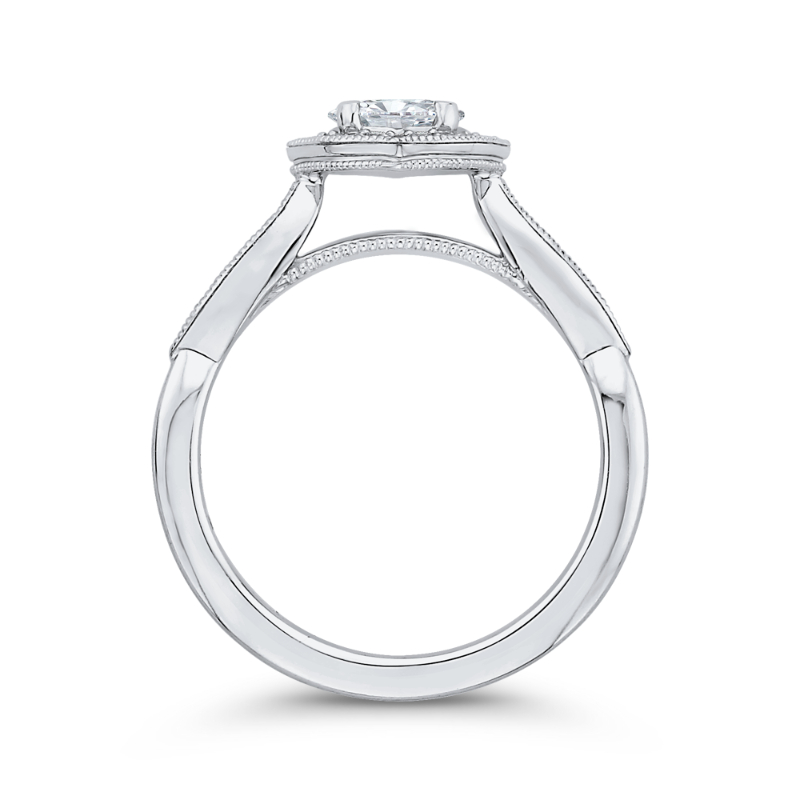 Round Diamond Halo Engagement Ring in 14K White Gold