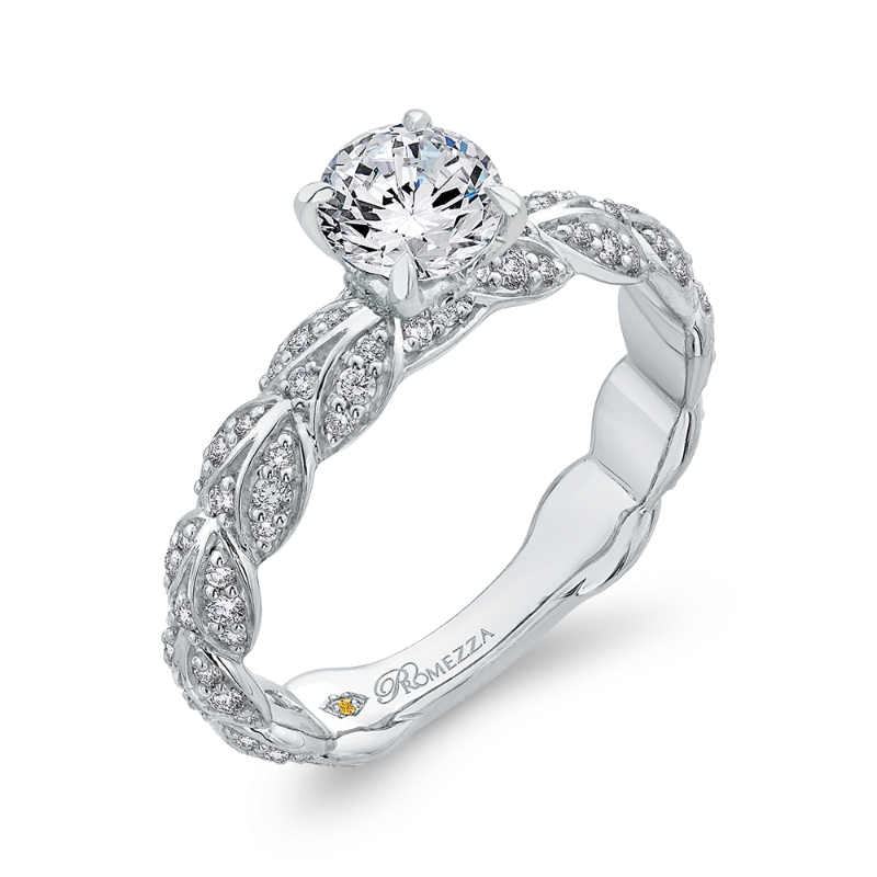 Diamond Floral Engagement Ring in 14K White Gold
