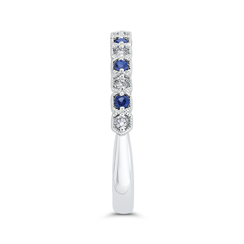 Round Diamond Half-Eternity Wedding Band with Sapphire in 14K White Gold