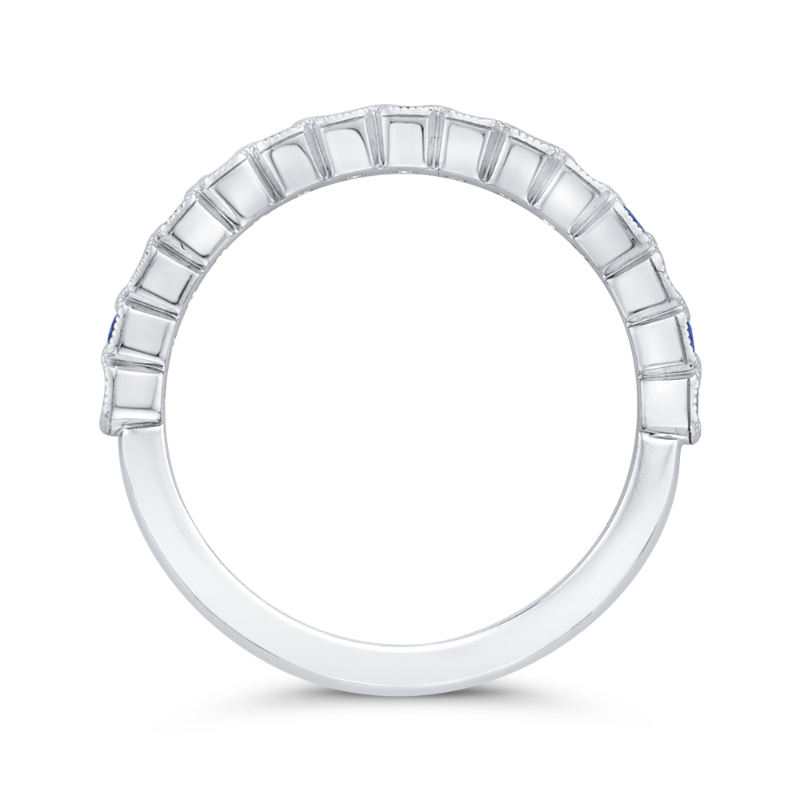 Round Diamond Half-Eternity Wedding Band with Sapphire in 14K White Gold
