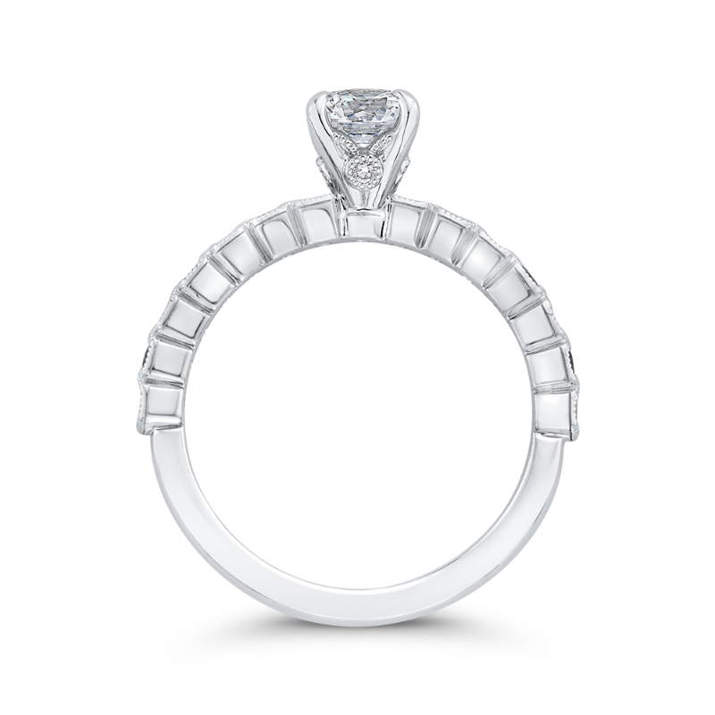 Round Diamond Engagement Ring with Blue Sapphire in 14K White Gold