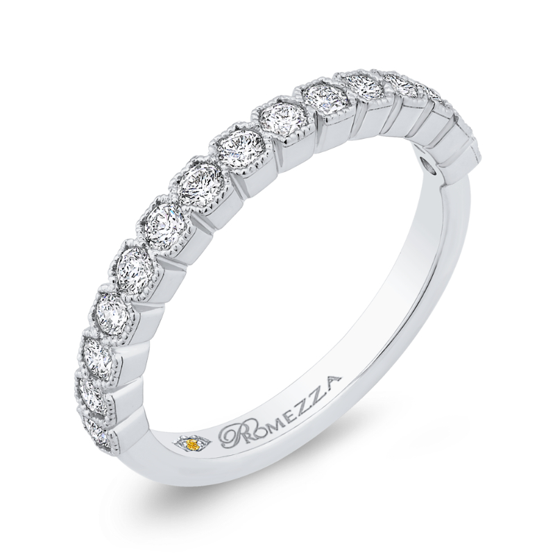 Round Diamond Half-Eternity Wedding Band in 14K White Gold