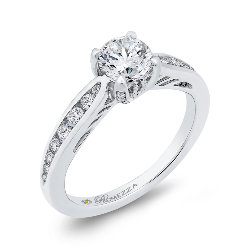 Round Diamond Cathedral Style Engagement Ring in 14K White Gold