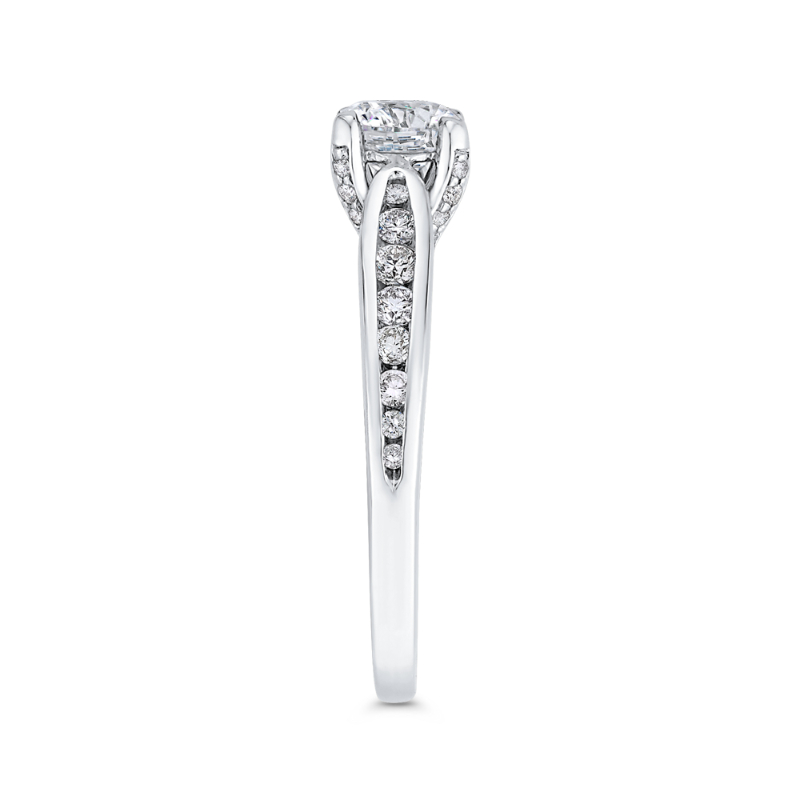 Round Diamond Cathedral Style Engagement Ring in 14K White Gold