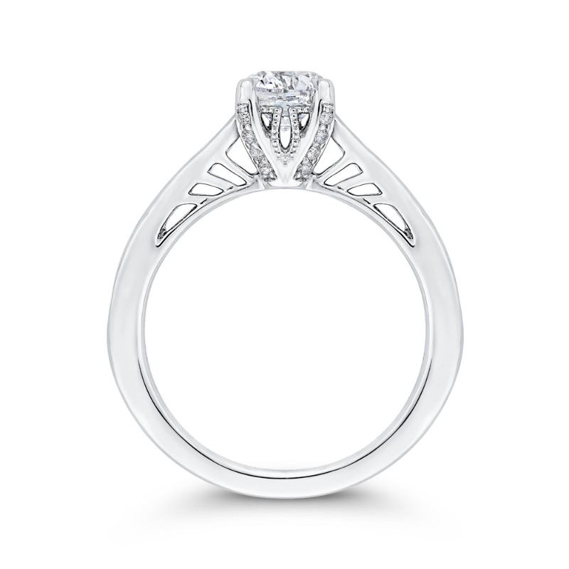 Round Diamond Cathedral Style Engagement Ring in 14K White Gold