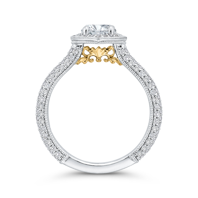 Round Halo Diamond Vintage Engagement Ring in 14K Two Tone Gold
