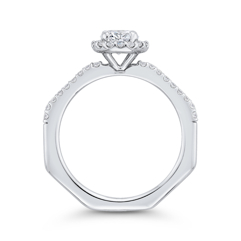 Round Diamond Halo Engagement Ring in 14K White Gold
