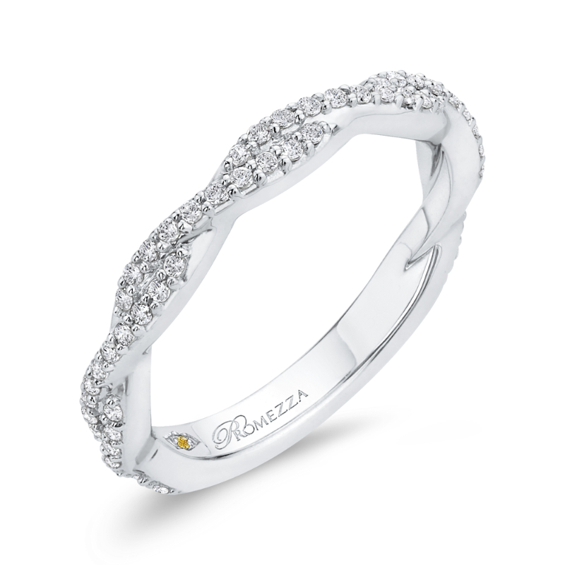 Round Diamond Criss-cross Wedding Band in 14K White Gold