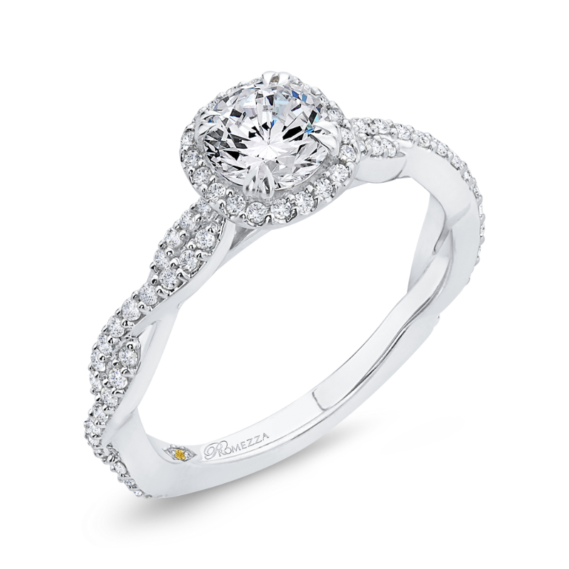 Floral Halo Diamond Engagement Ring in 14K White Gold