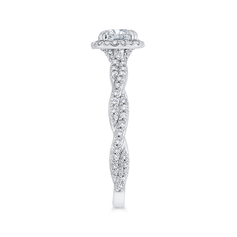 Floral Halo Diamond Engagement Ring in 14K White Gold