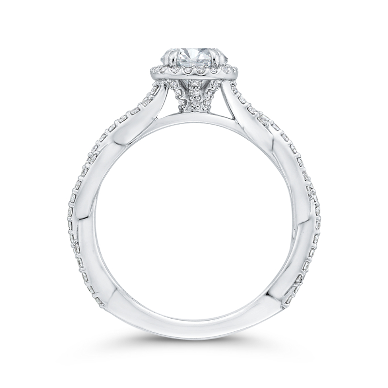 Floral Halo Diamond Engagement Ring in 14K White Gold