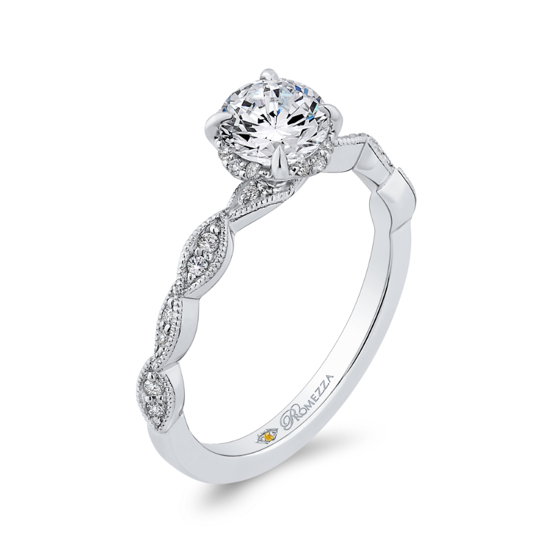 Floral Diamond Engagement Ring in 14K White Gold