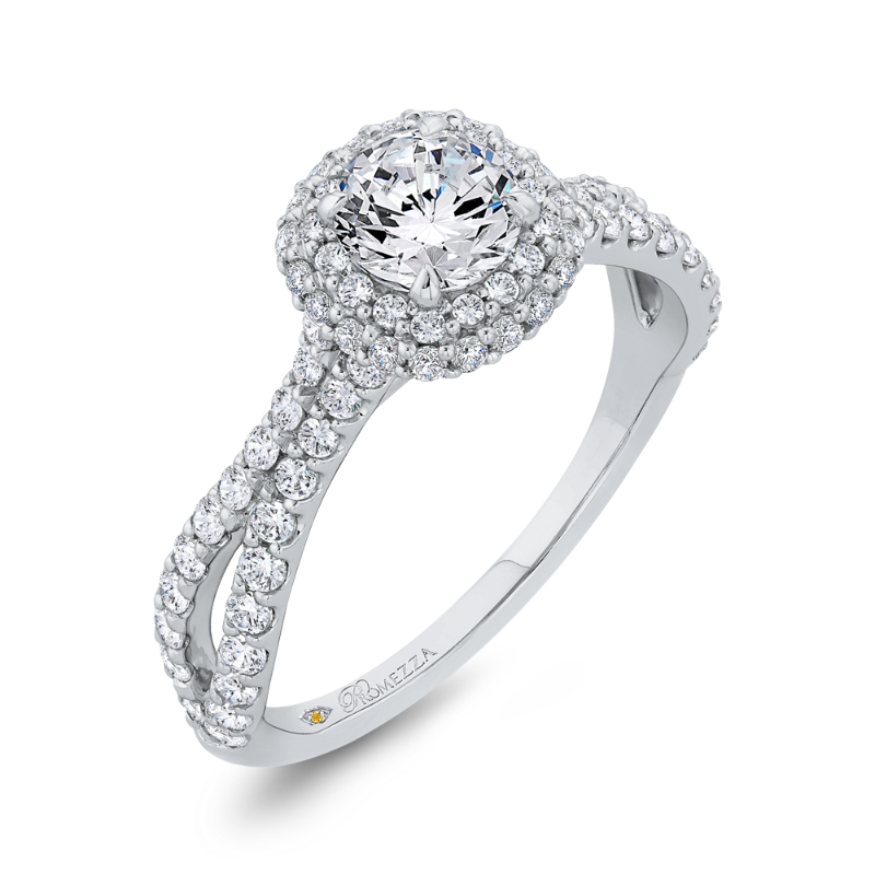 Split Shank Diamond Halo Engagement Ring in 14K White Gold