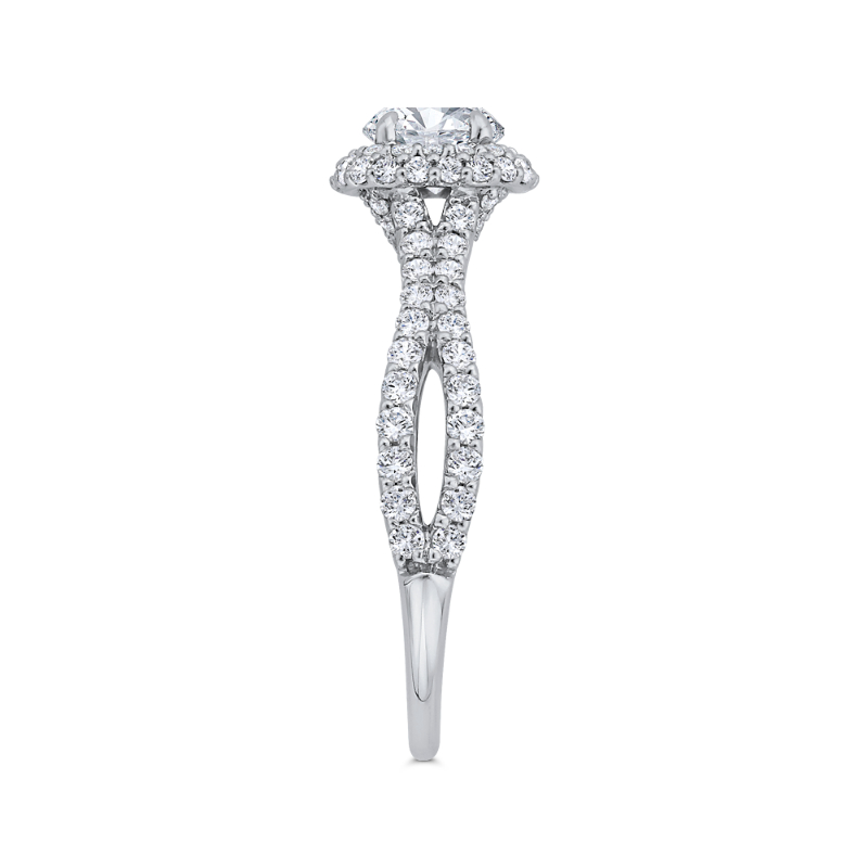 Split Shank Diamond Halo Engagement Ring in 14K White Gold