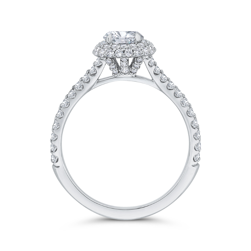 Split Shank Diamond Halo Engagement Ring in 14K White Gold