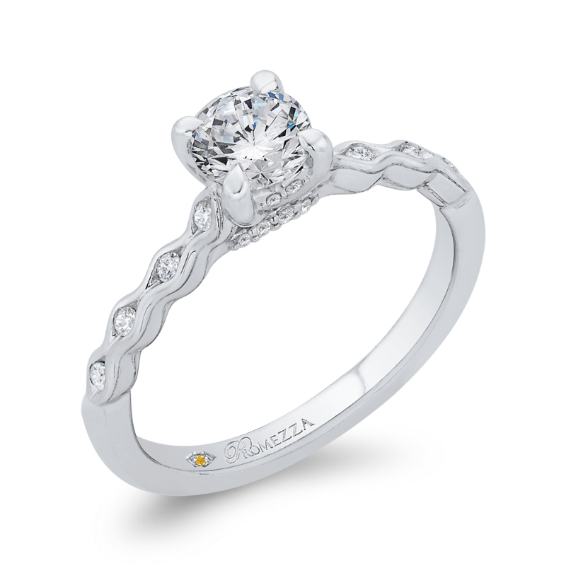 Diamond Solitaire with Accents Engagement Ring in 14K White Gold