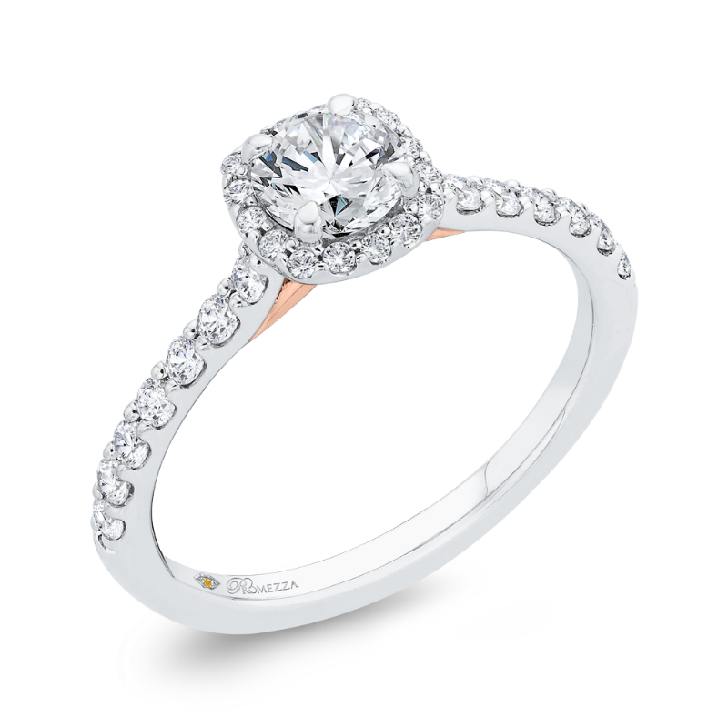 Diamond Halo Engagement Ring in 14K Two Tone Gold