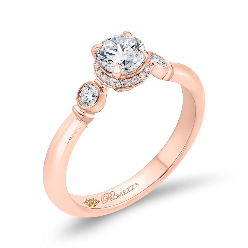 Three Stone Plus Round Diamond Engagement Ring in 14K Rose Gold