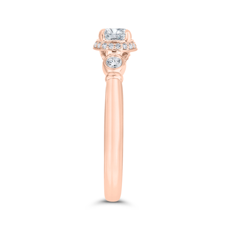 Three Stone Plus Round Diamond Engagement Ring in 14K Rose Gold