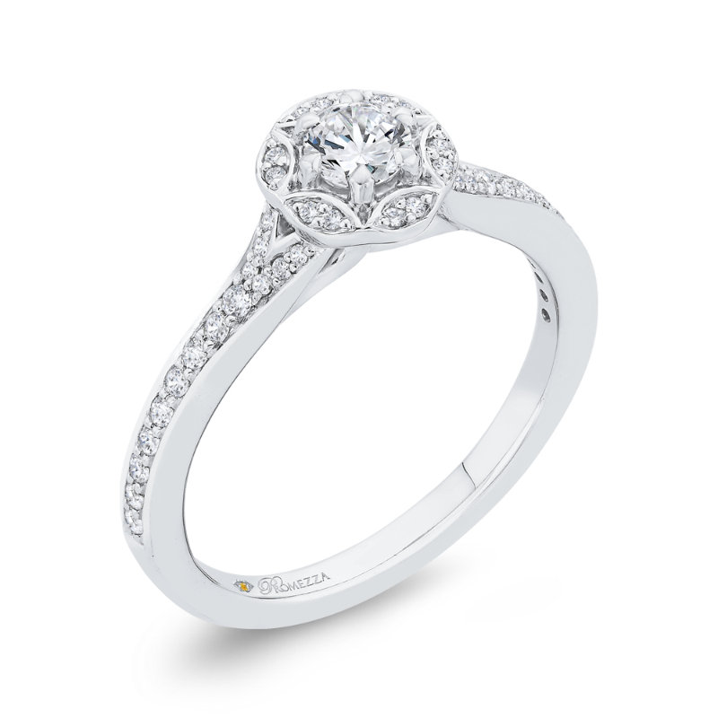 Diamond Halo Engagement Ring in 14K White Gold
