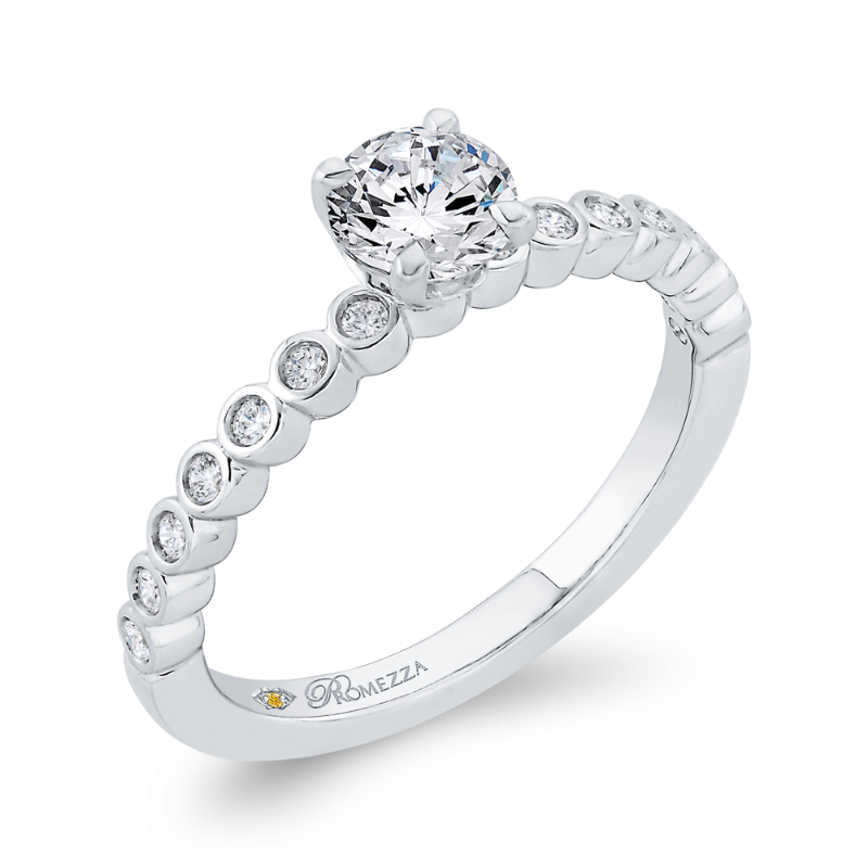 Bezel Set Round Diamond Engagement Ring in 14K White Gold