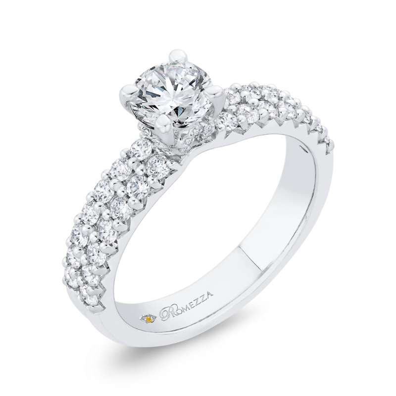Two Row Round Diamond Engagement Ring in 14K White Gold