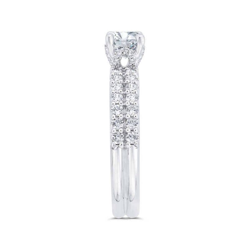 Two Row Round Diamond Engagement Ring in 14K White Gold