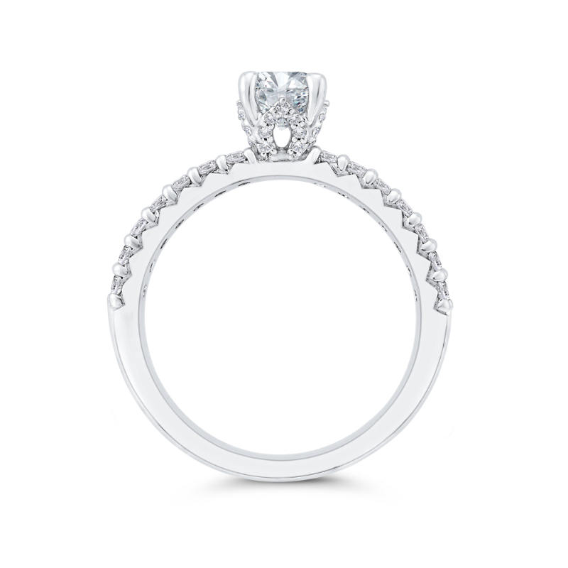 Two Row Round Diamond Engagement Ring in 14K White Gold