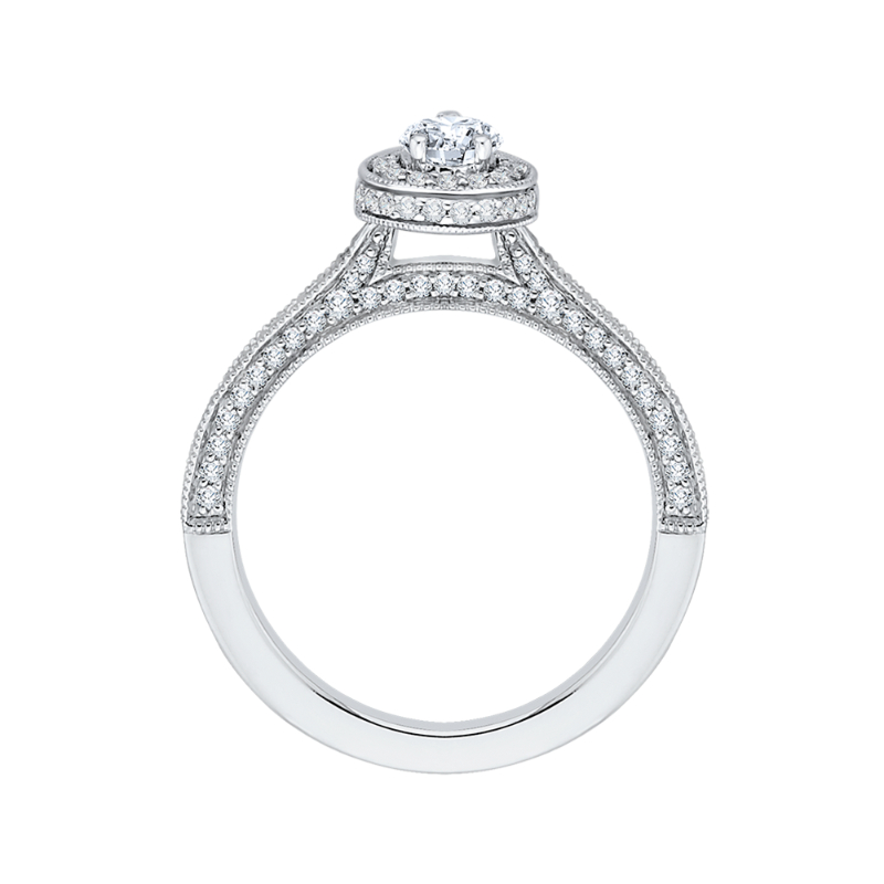 Pear Cut Diamond Halo Engagement Ring in 14K White Gold