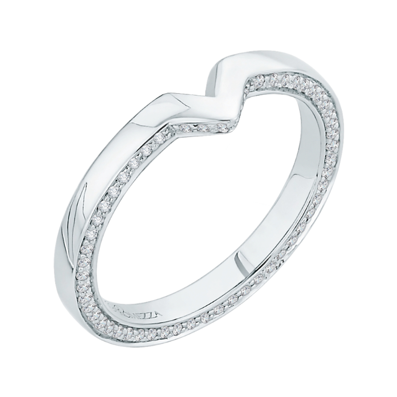 Round Diamond V Shape Wedding Band in 14K White Gold
