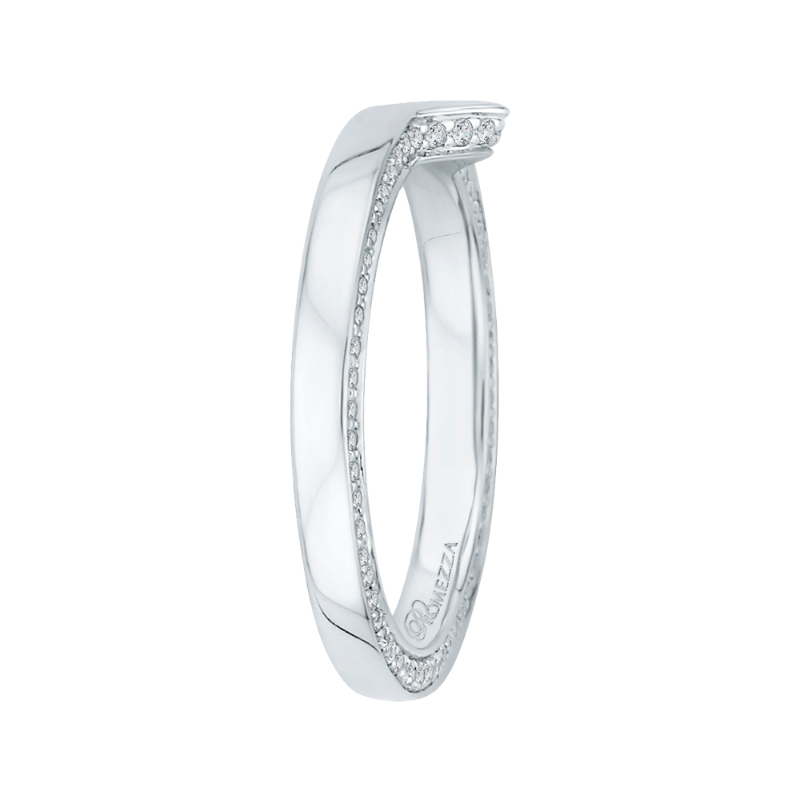 Round Diamond V Shape Wedding Band in 14K White Gold