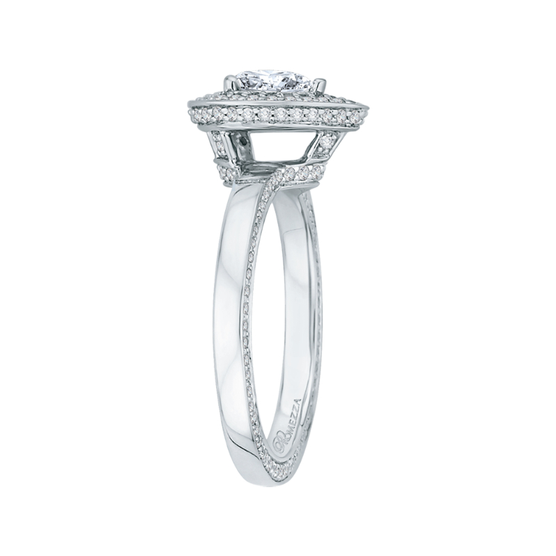 Pear Cut Diamond Double Halo Engagement Ring in 14K White Gold