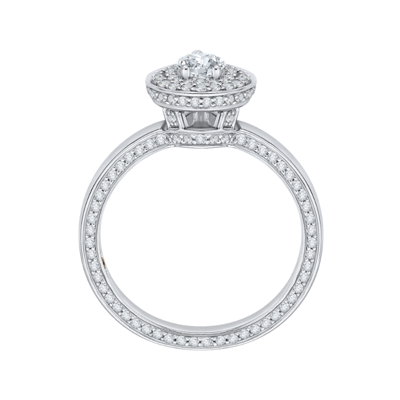 Pear Cut Diamond Double Halo Engagement Ring in 14K White Gold