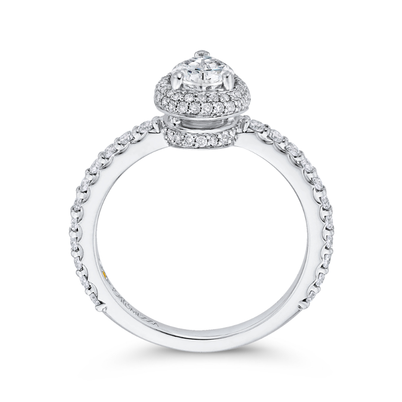Pear Cut Diamond Halo Engagement Ring in 14K White Gold