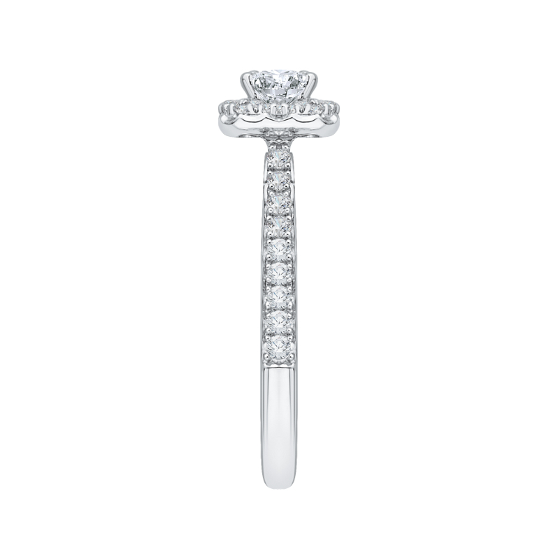 Emerald Cut Diamond Halo Engagement Ring in 14K White Gold