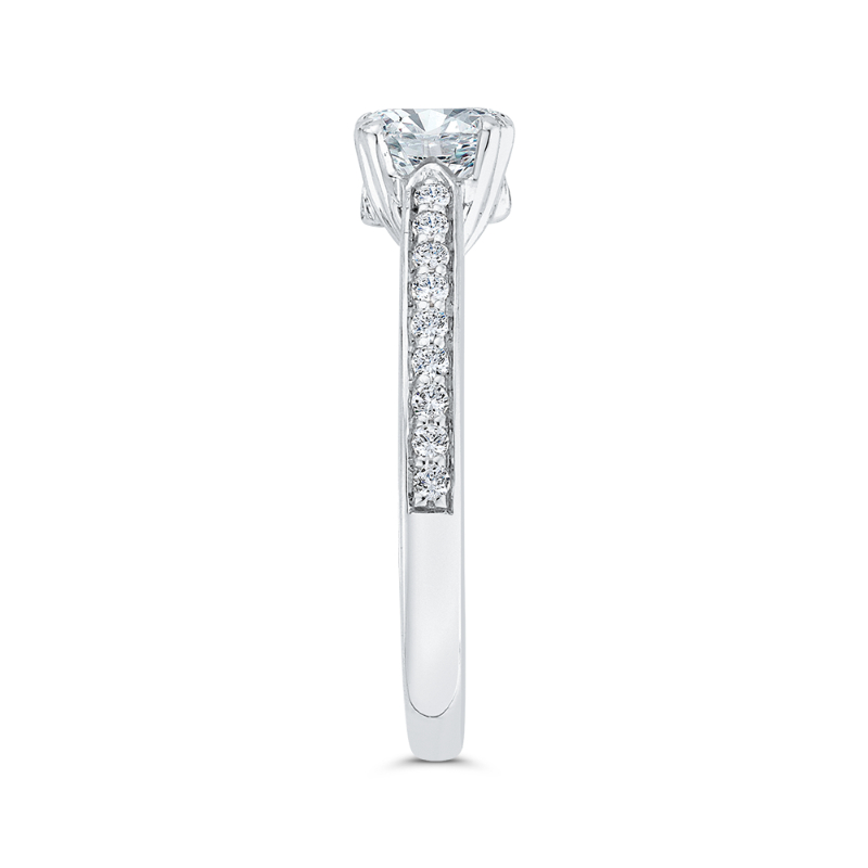 Emerald Cut Diamond Cathedral Style Engagement Ring in 14K White Gold