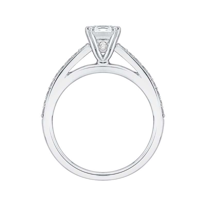 Emerald Cut Diamond Cathedral Style Engagement Ring in 14K White Gold