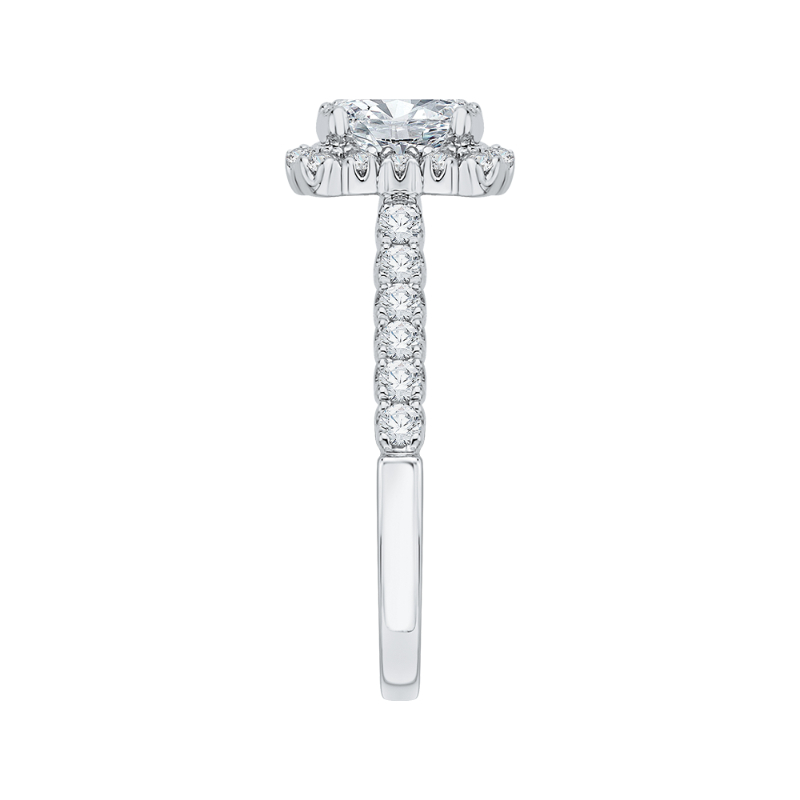 Emerald Cut Diamond Halo Engagement Ring in 14K White Gold