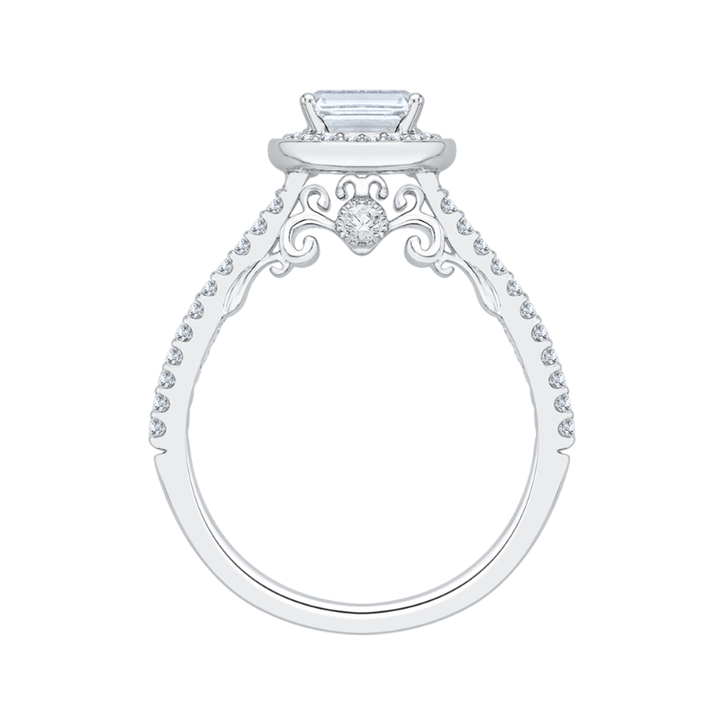 Emerald Cut Diamond Halo Engagement Ring in 14K White Gold