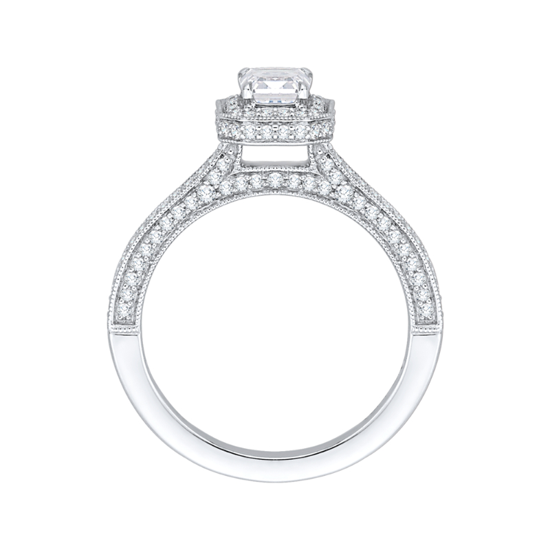 Emerald Cut Diamond Halo Engagement Ring in 14K White Gold