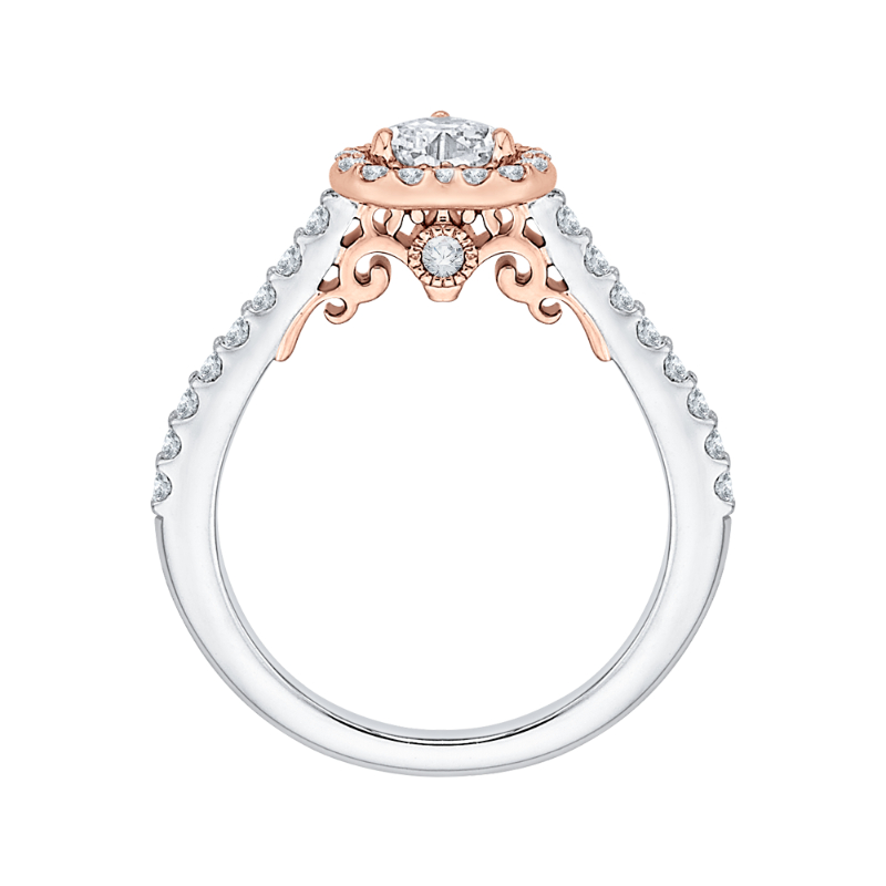 Heart Shape Diamond Halo Engagement Ring in 14K Two Tone Gold