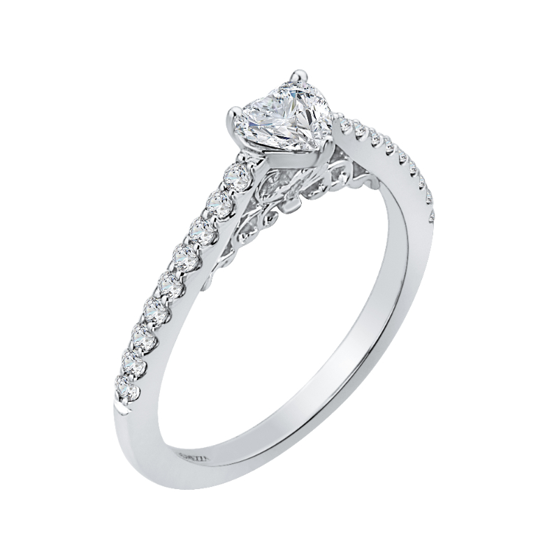 Heart Diamond Vintage Engagement Ring in 14K White Gold