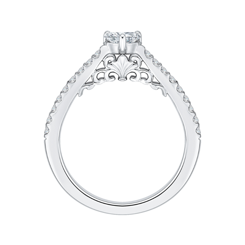 Heart Diamond Vintage Engagement Ring in 14K White Gold